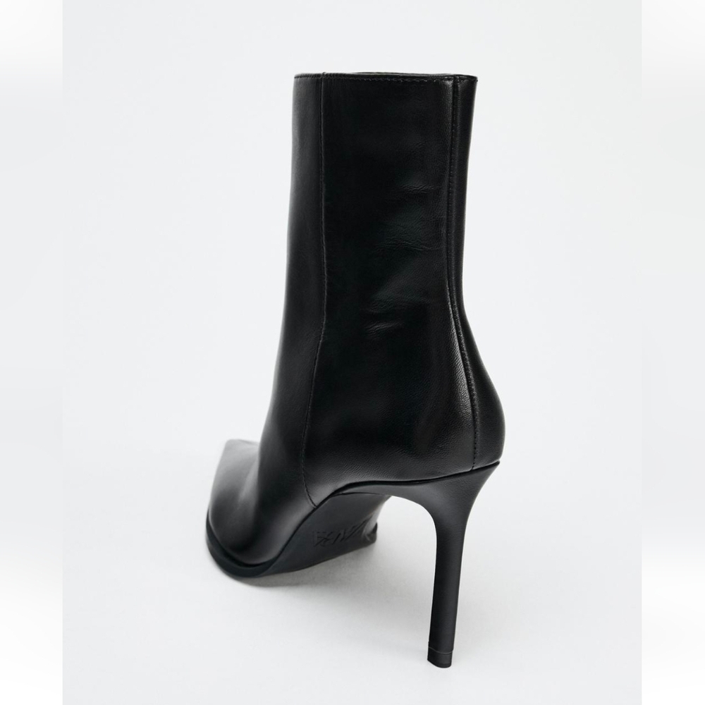 ZARA LEATHER STILETTO HEELED ANKLE BOOTS - Picture 4 of 5